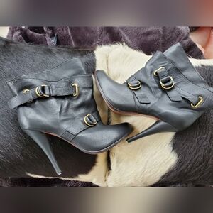 Joie Black Ankle High Heel Leather Boots with Buckle Detail Sz 7